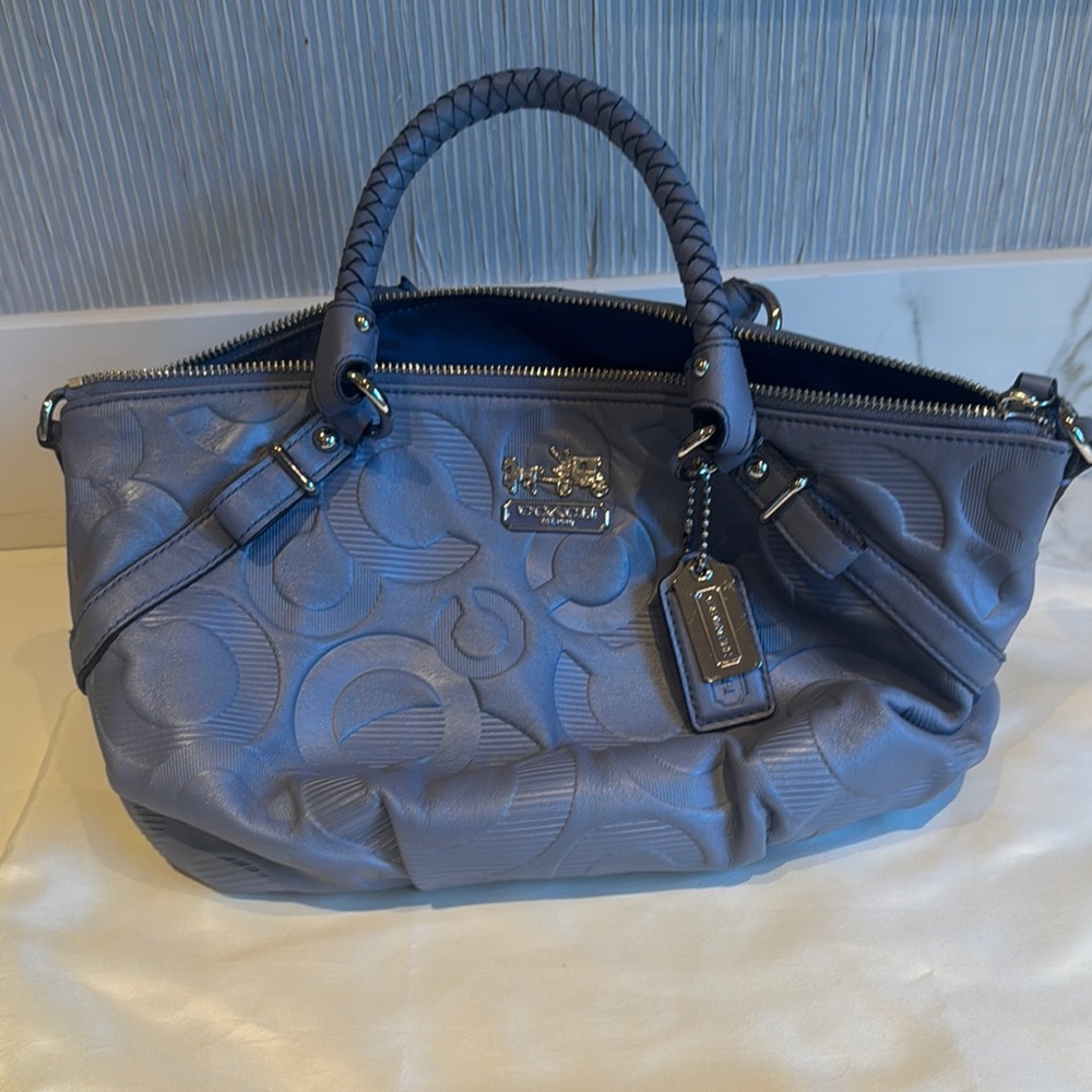 Coach Embossed Blue Satchel